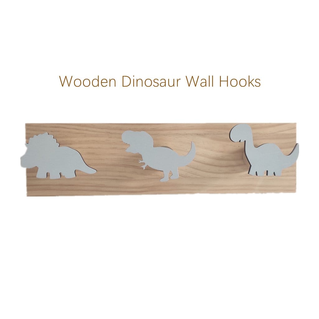 Wooden Dinosaur Wall Hooks Coat Hooks Wall Decoration for Kids Room Grey