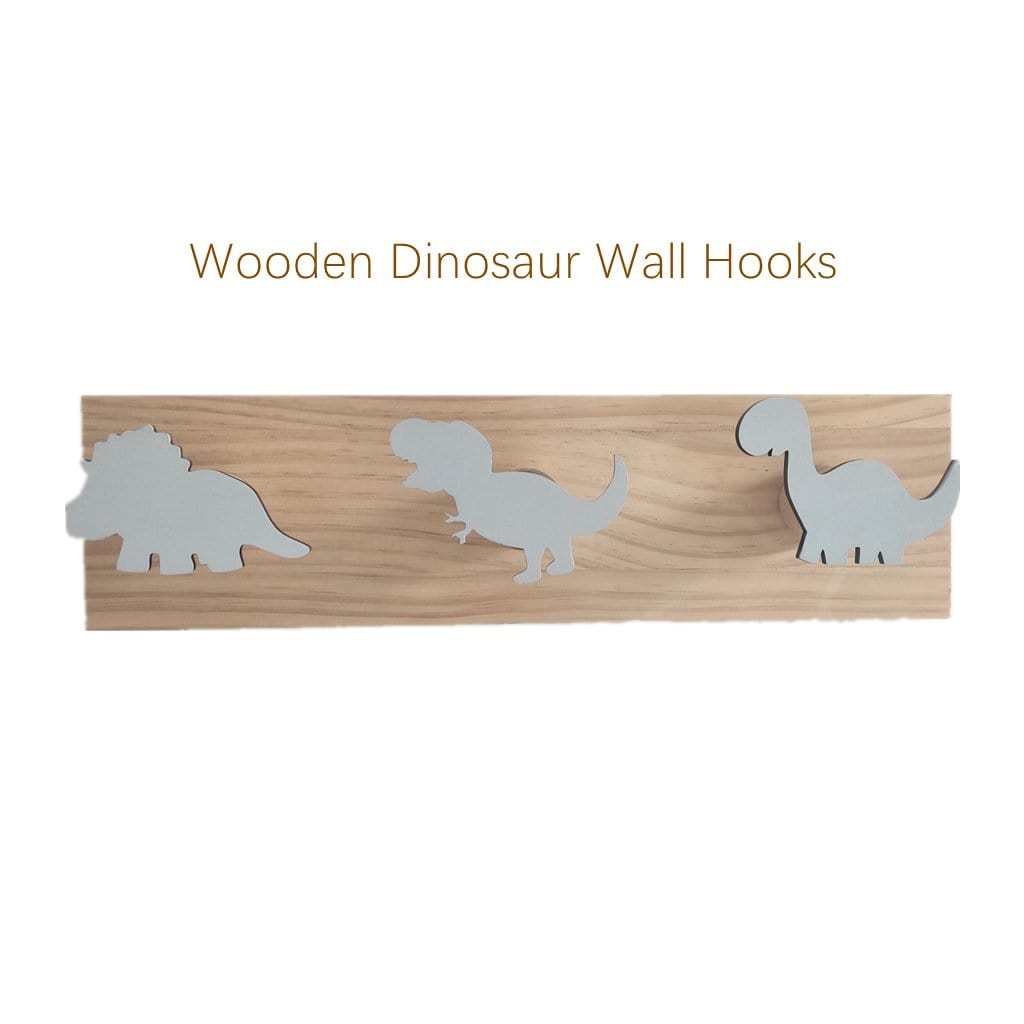 Wooden Dinosaur Wall Hooks Coat Hooks Wall Decoration for Kids Room Grey