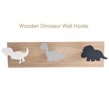 Wooden Dinosaur Wall Hooks Coat Hooks Wall Decoration for Kids Room Mixed Color