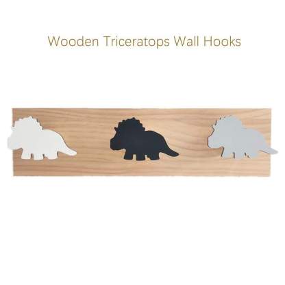 Wooden Dinosaur Wall Hooks Coat Hooks Wall Decoration for Kids Room Triceratops