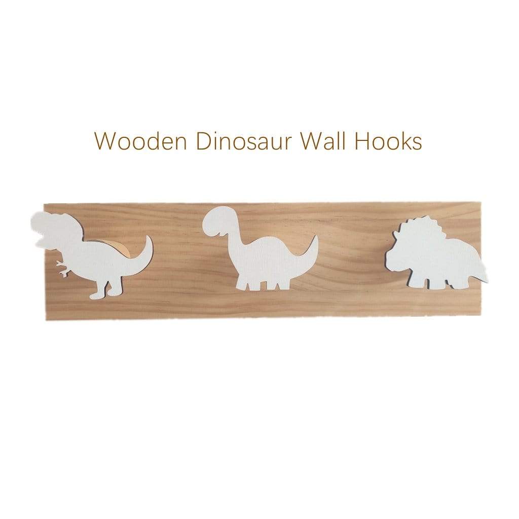 Wooden Dinosaur Wall Hooks Coat Hooks Wall Decoration for Kids Room White
