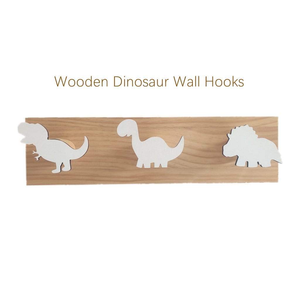 Wooden Dinosaur Wall Hooks Coat Hooks Wall Decoration for Kids Room White