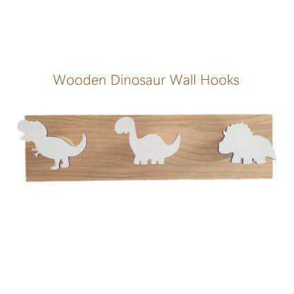 Wooden Dinosaur Wall Hooks Coat Hooks Wall Decoration for Kids Room White