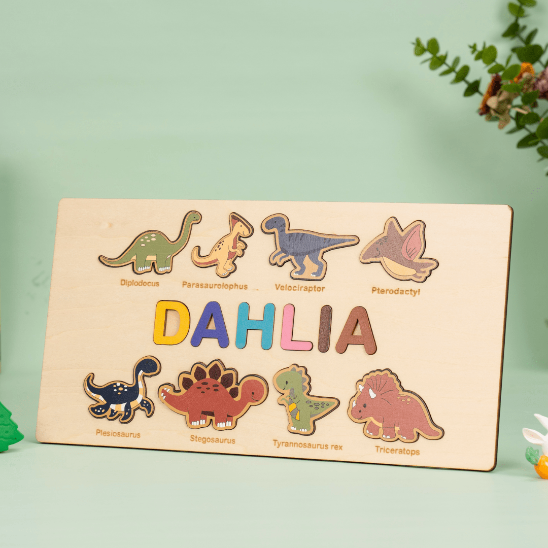 Personalized Name Alphabet Wooden Puzzle Dinosaur Number Jigsaw Gift Toy Dinosaur
