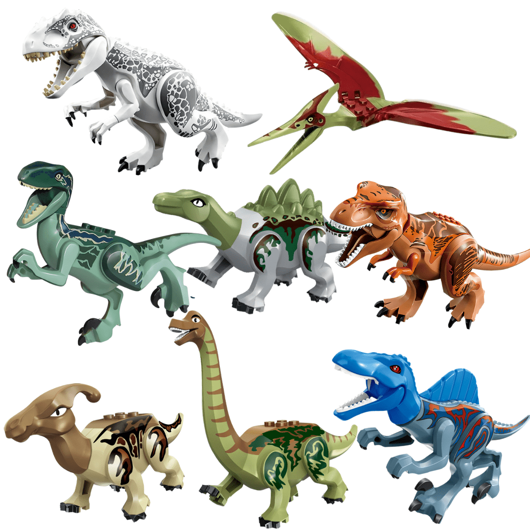 5‘’ Mini Dinosaur Jurassic Theme DIY Action Figures Building Blocks Toy Playsets 8 Pack (Save $14) / B Pack
