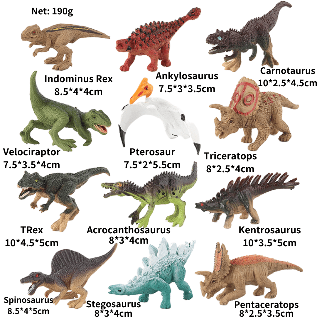 12 Pcs Realistic Dinosaur Figure Set Decor Model Toy 12Pcs- A