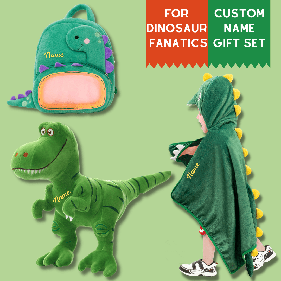 Name Personalized Dinosaur for Kid Stuffed Animal Plush Dinosaur Blanket Backpack Gift Set Gift Set