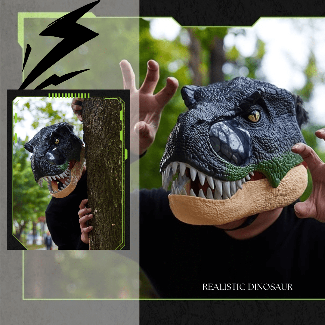 Dinosaur Trex Cosplay Helmet with Light & Sound Effects, Adult & Child Available Green