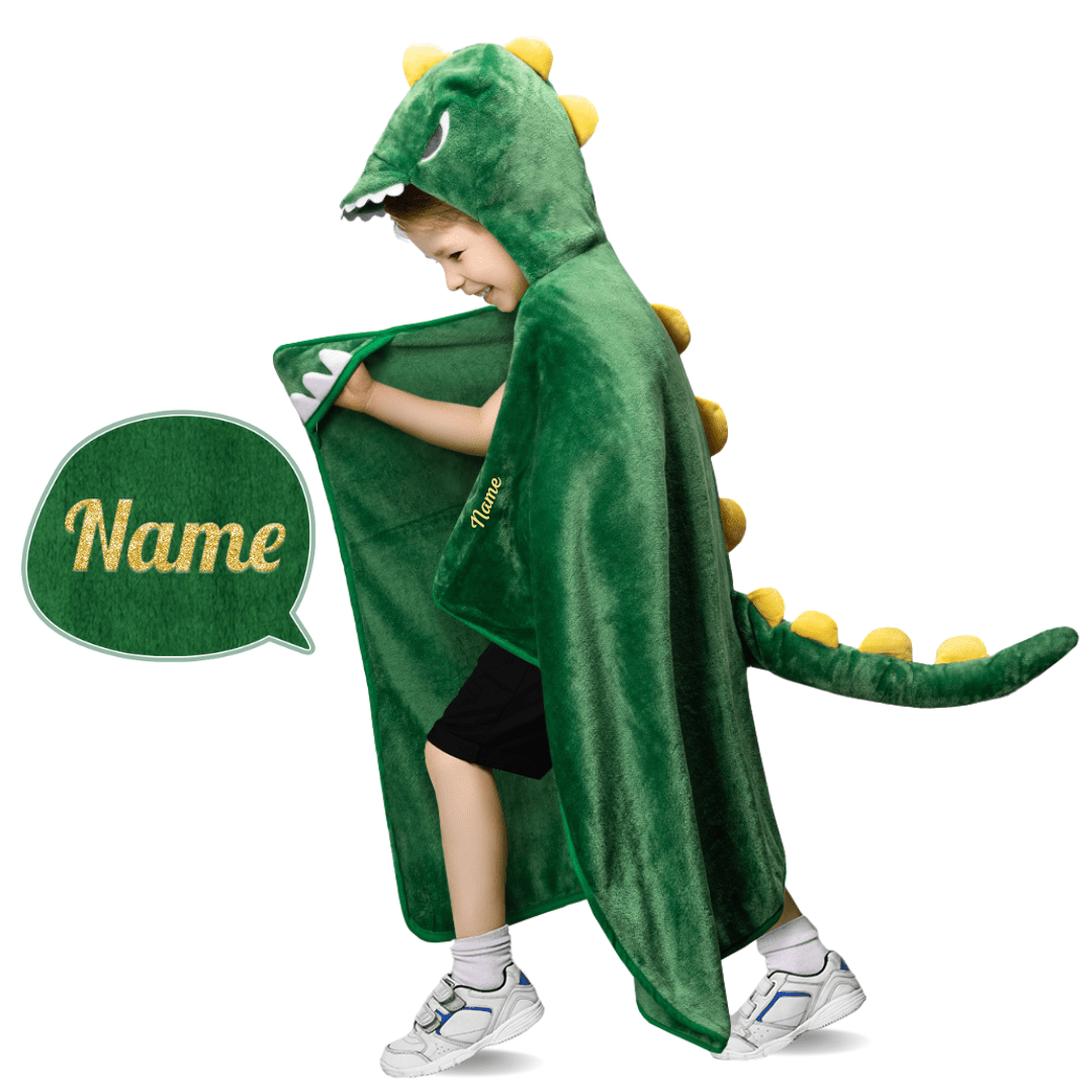 Name Personalized Dinosaur Ultra Plush Fleece Hooded Throw Blanket Cosplay Costume for Kids Blanket