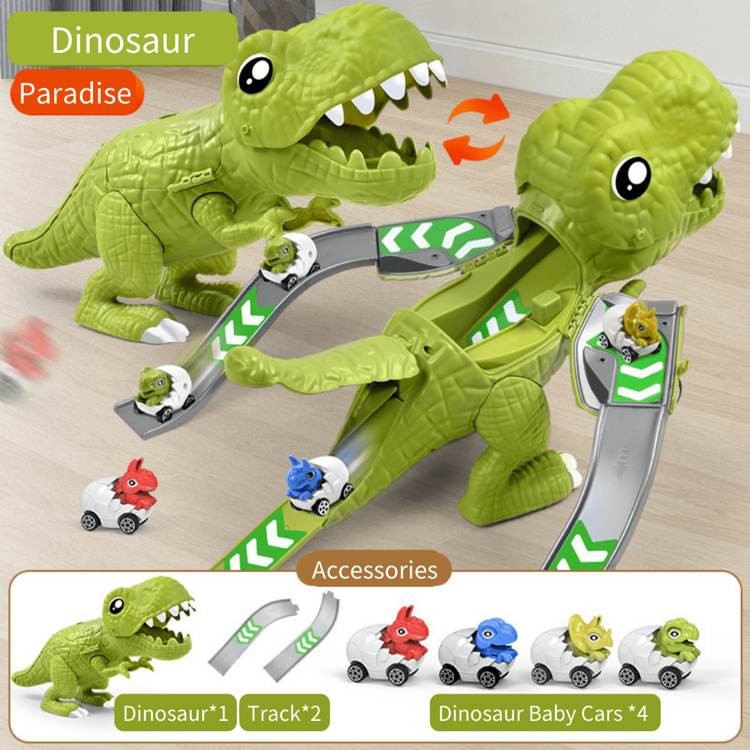 Dinosaur Transformed Sliding Track Toy with Mini Cars One Button Eject 1 Set