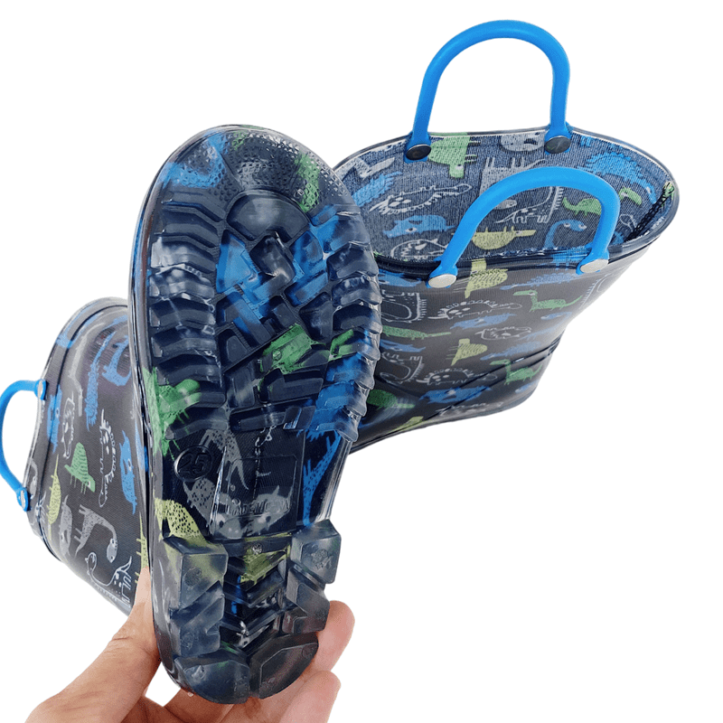 Dinosaur Rain Boots with Easy Handles Dinosaur Pattern Waterproof Rubber Toddlers Kids