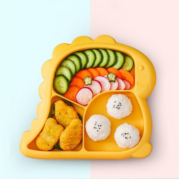 Kids Cartoon Dinosaur Divided Plate Set with Bowl Spoon Fork Microwave Safe BPA Free