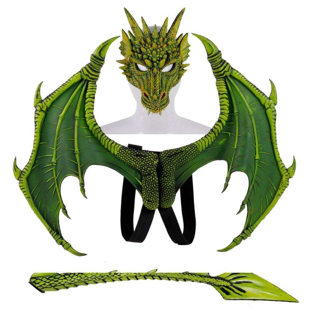 Dinosaur Halloween Costume with Mask Wing Tail Cosplay T Rex Performance Props Green