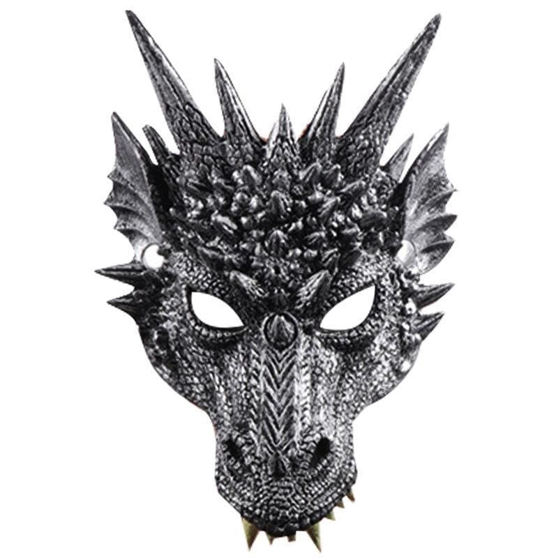3D PU Dinosaur Dragon Mask Halloween Party Props Costumes Decoration Sliver-black