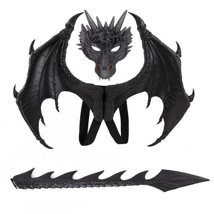 Dinosaur Halloween Costume with Mask Wing Tail Cosplay T Rex Performance Props Black