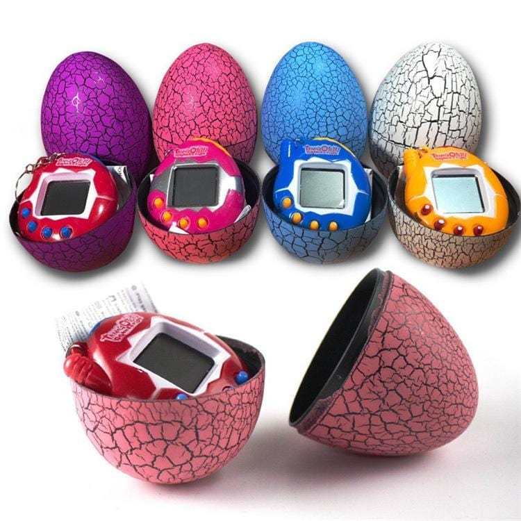 Multi Color Cracked Dinosaur Egg with Key Chain Digital Electronic Pet Game Toy
