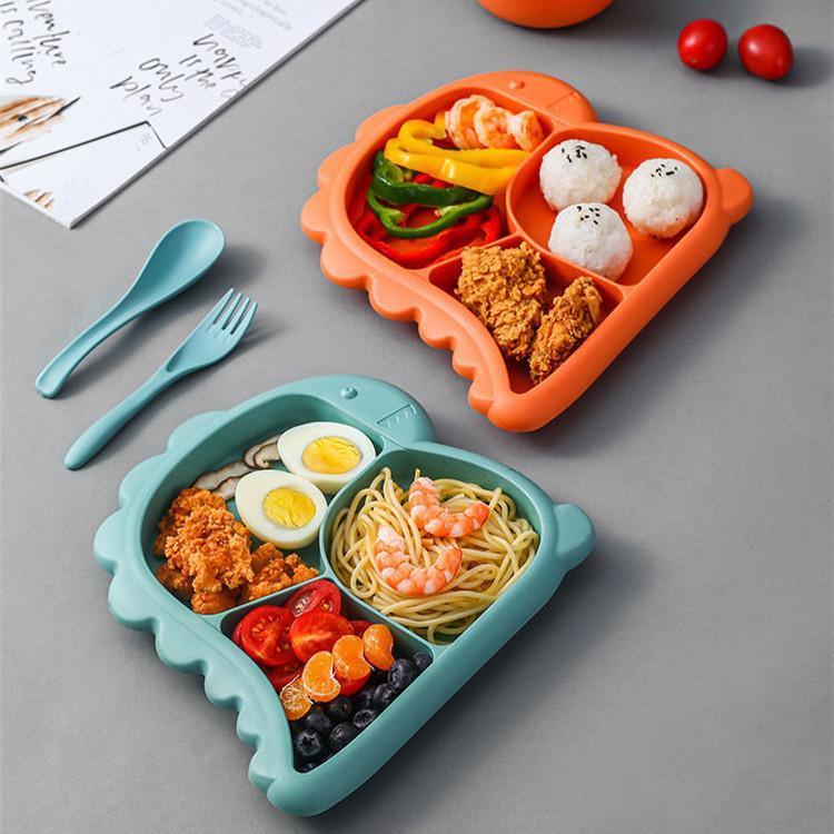 Kids Cartoon Dinosaur Divided Plate Set with Bowl Spoon Fork Microwave Safe BPA Free