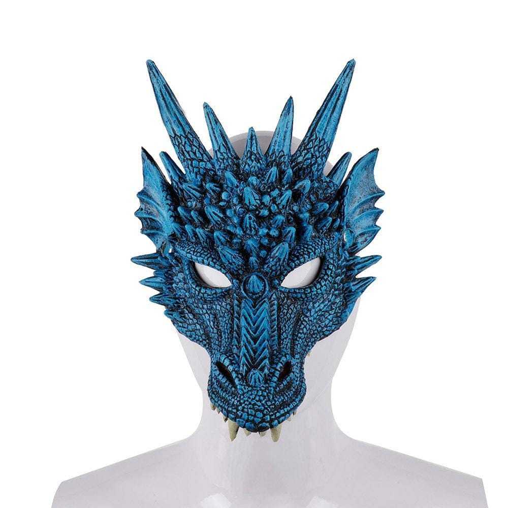 3D PU Dinosaur Dragon Mask Halloween Party Props Costumes Decoration Blue