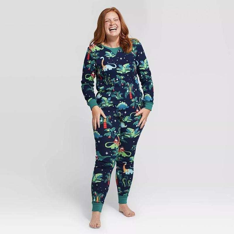 Matching Family Dinosaur Pajamas Set Mom Dad Kids Baby Holiday Pjs Sleepwear Women / WOMEN S