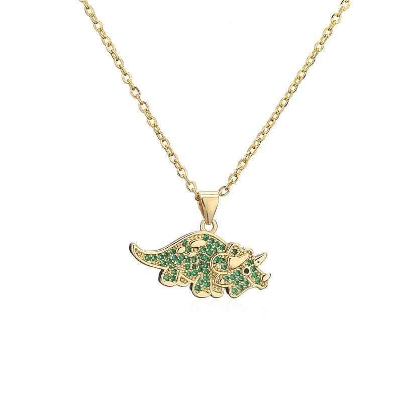 Dinosaur Series Micro inlaid Color Zirconium Pendant Necklace Green Triceratops