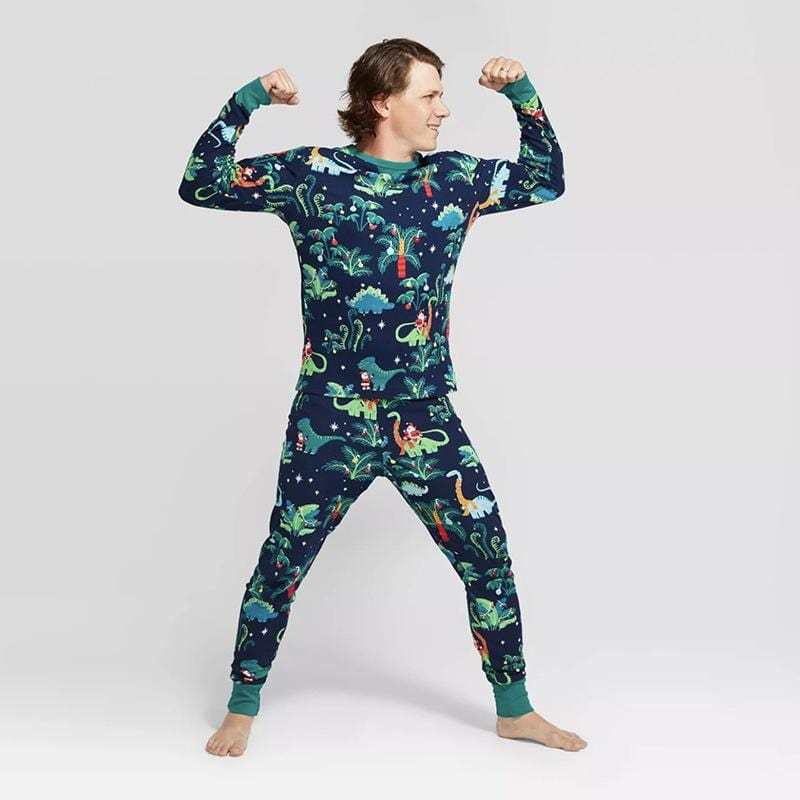 Matching Family Dinosaur Pajamas Set Mom Dad Kids Baby Holiday Pjs Sleepwear Men / MEN :M