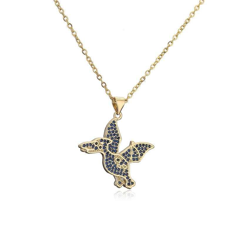 Dinosaur Series Micro inlaid Color Zirconium Pendant Necklace Navy blue