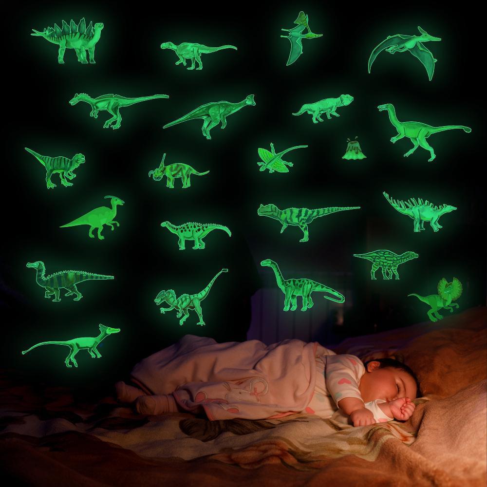 Glow in the Dark Dinosaur Luminous Wall Sticker Self Adhesive Sticker Decoration for Kids Bedroom Green