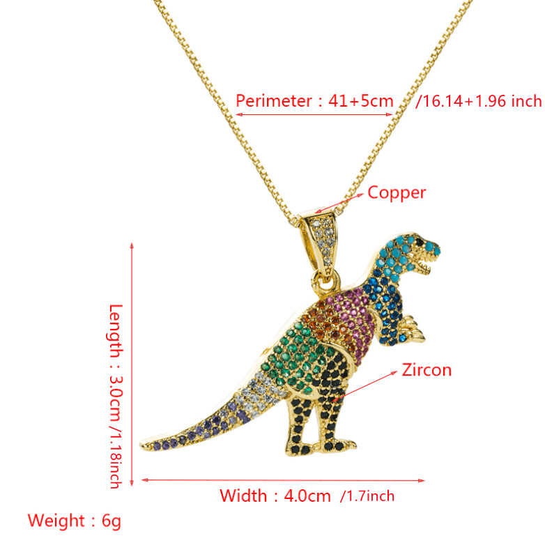 T-Rex Micro-inlaid Color Zirconium Dinosaur Pendant Necklace Gift for Women Girls