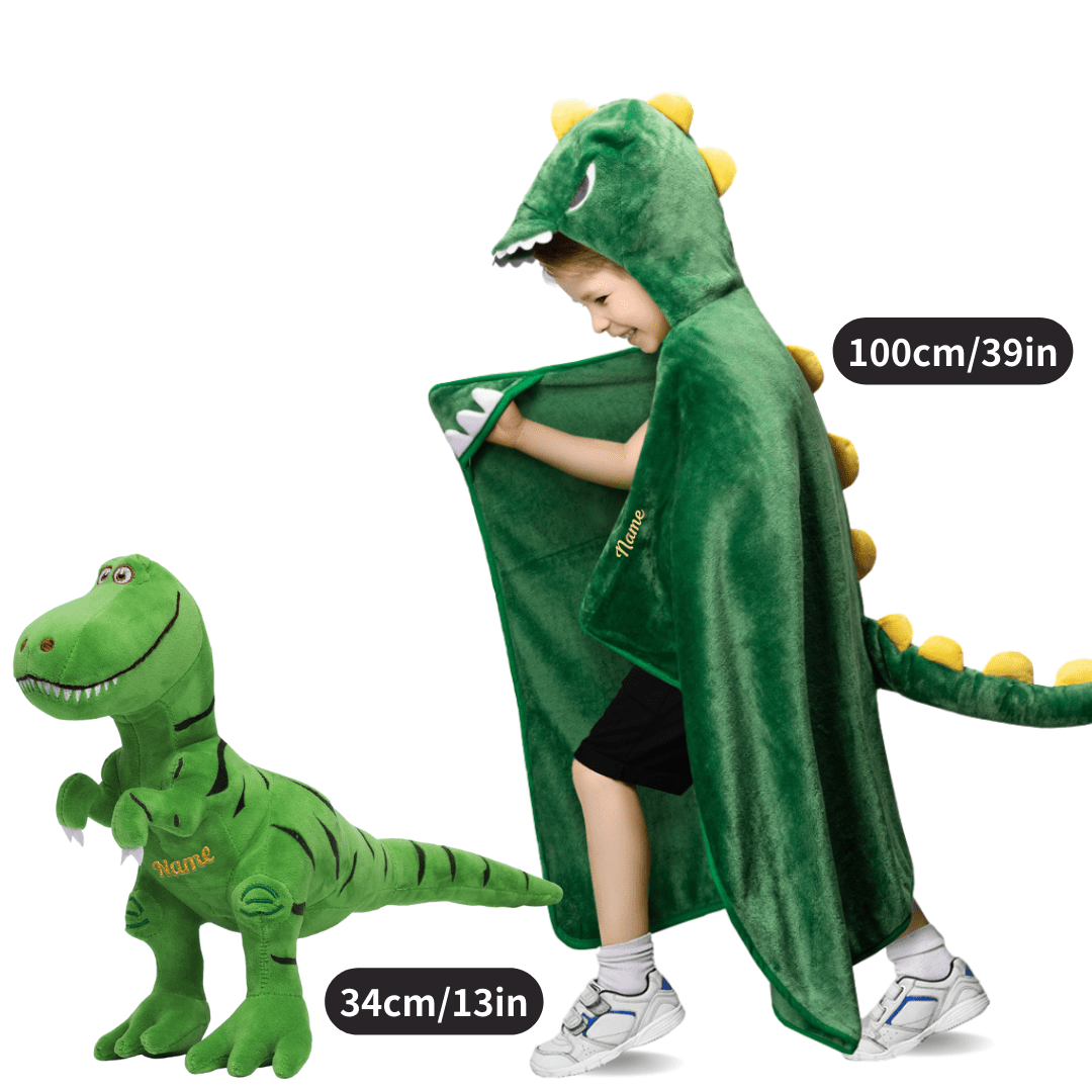 Name Personalized Dinosaur Ultra Plush Fleece Hooded Throw Blanket Cosplay Costume for Kids Blanket+Plush