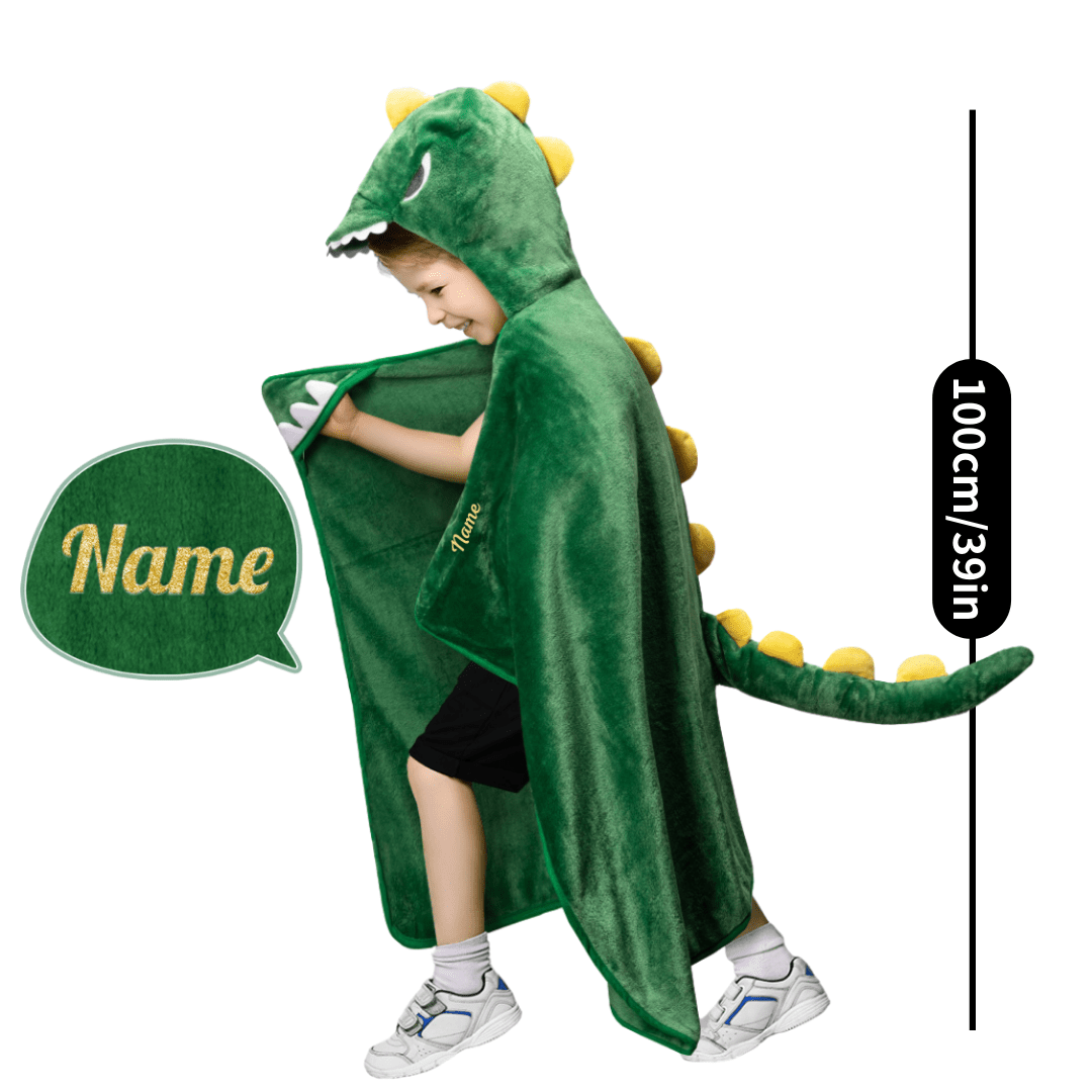 Name Personalized Dinosaur Ultra Plush Fleece Hooded Throw Blanket Cosplay Costume for Kids Blanket