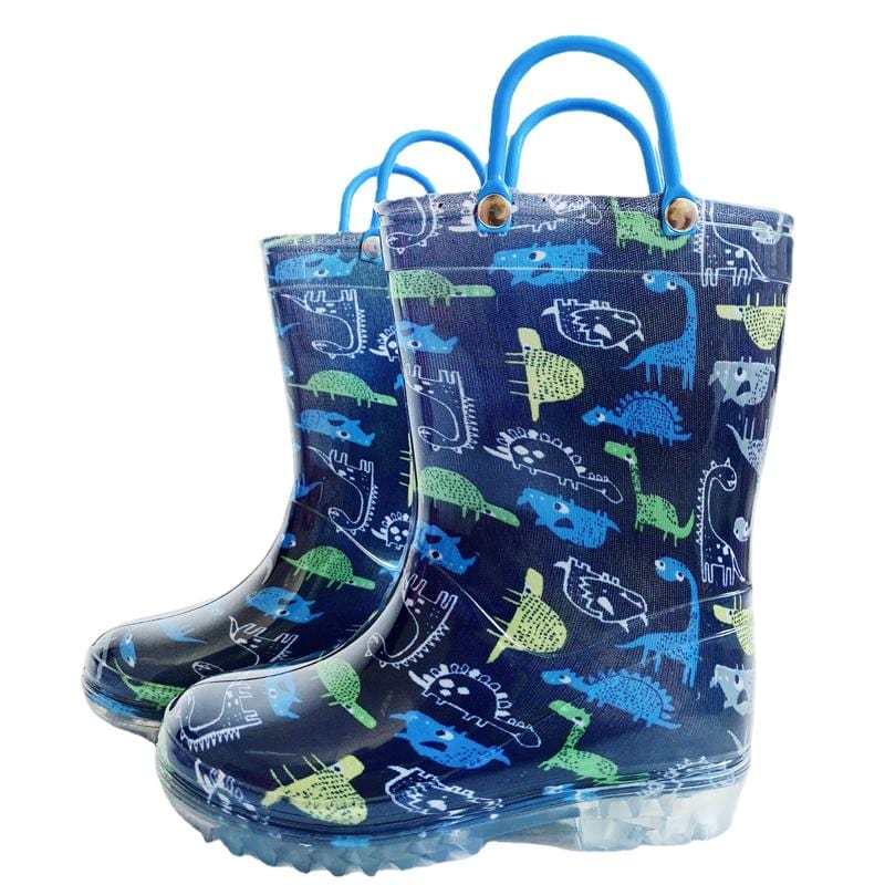 Dinosaur Rain Boots with Easy Handles Dinosaur Pattern Waterproof Rubber Toddlers Kids Dinosaur / 5