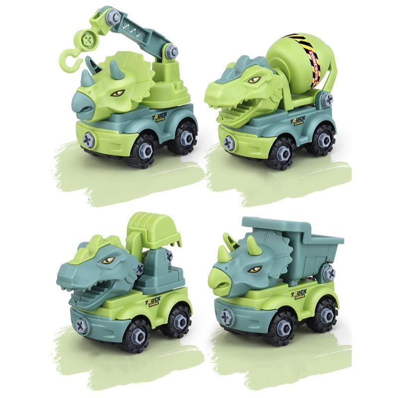 Inertial Take Apart Construction Dinosaur Truck Car T Rex Triceratops Excavator Toy for Kids 4 Pack