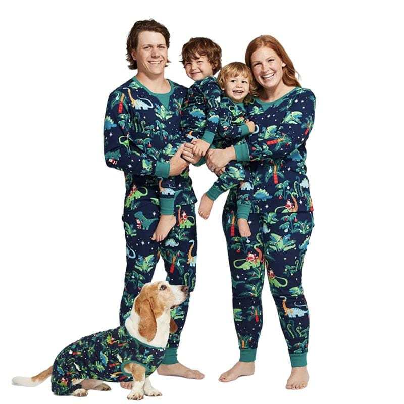 Matching Family Dinosaur Pajamas Set Mom Dad Kids Baby Holiday Pjs Sleepwear Dog / Dog :S