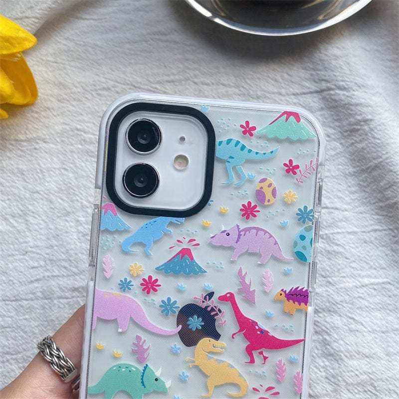 Cartoon Dinosaur Patterned Phone Case Clear Slim Fit Protective Case for Apple iPhone