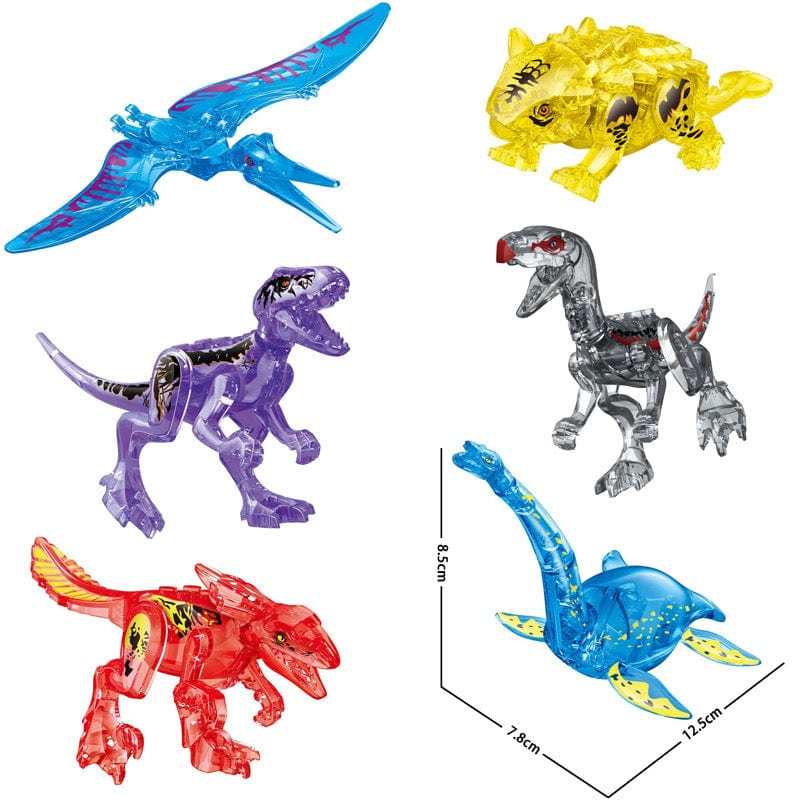 5‘’ Mini Dinosaur Jurassic Theme DIY Action Figures Building Blocks Toy Playsets 8 Pack (Save $14) / Transparent Pack B (6 Pcs)