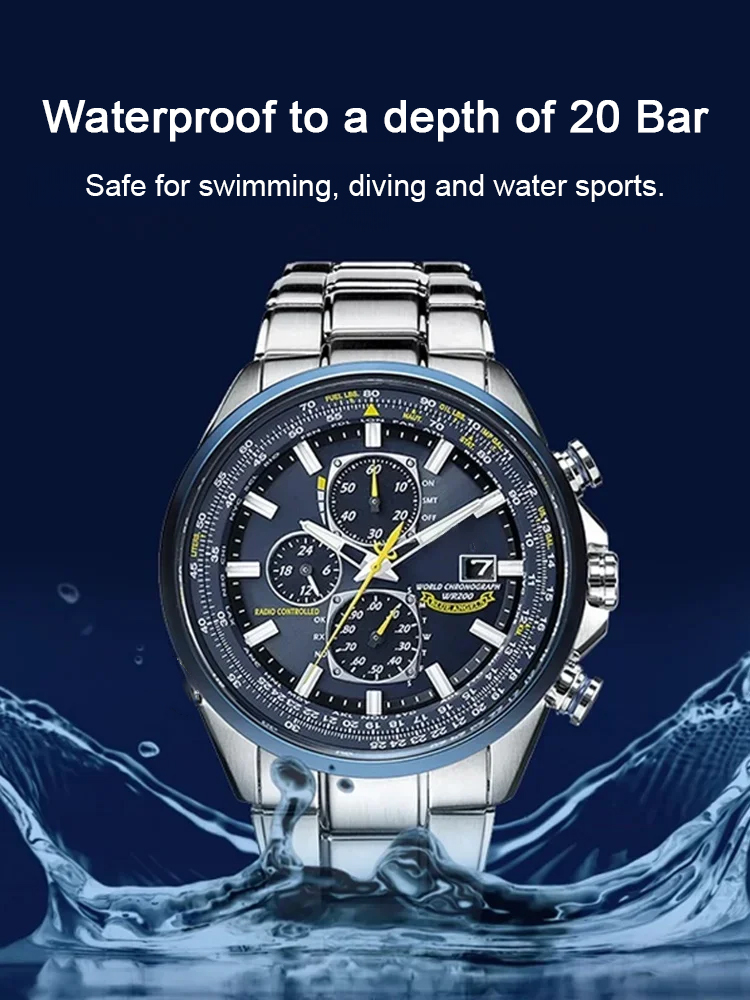 Blue Angel three-eye six-hand light-kinetic energy quartz movement flight watch