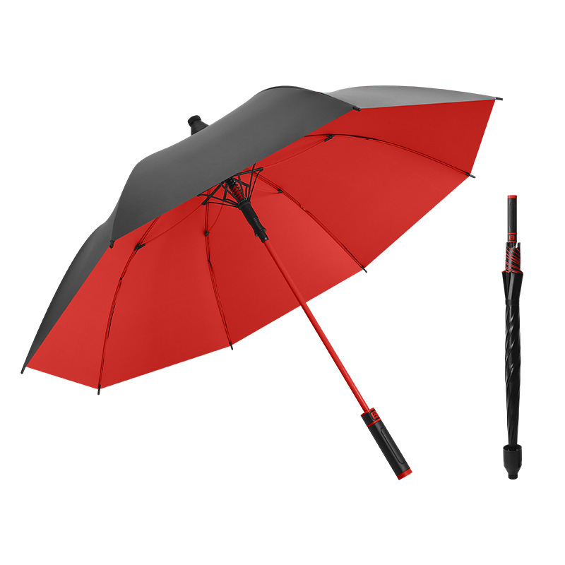 Golf black rubber long handle umbrella with waterproof cover