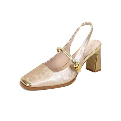  Retro French Chunky Heel Square Toe Shallow Mouth Women's Single Shoes