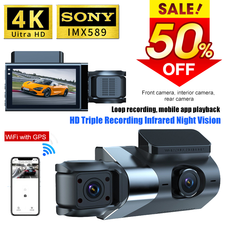 Three lens high-definition WiFi driving recorder