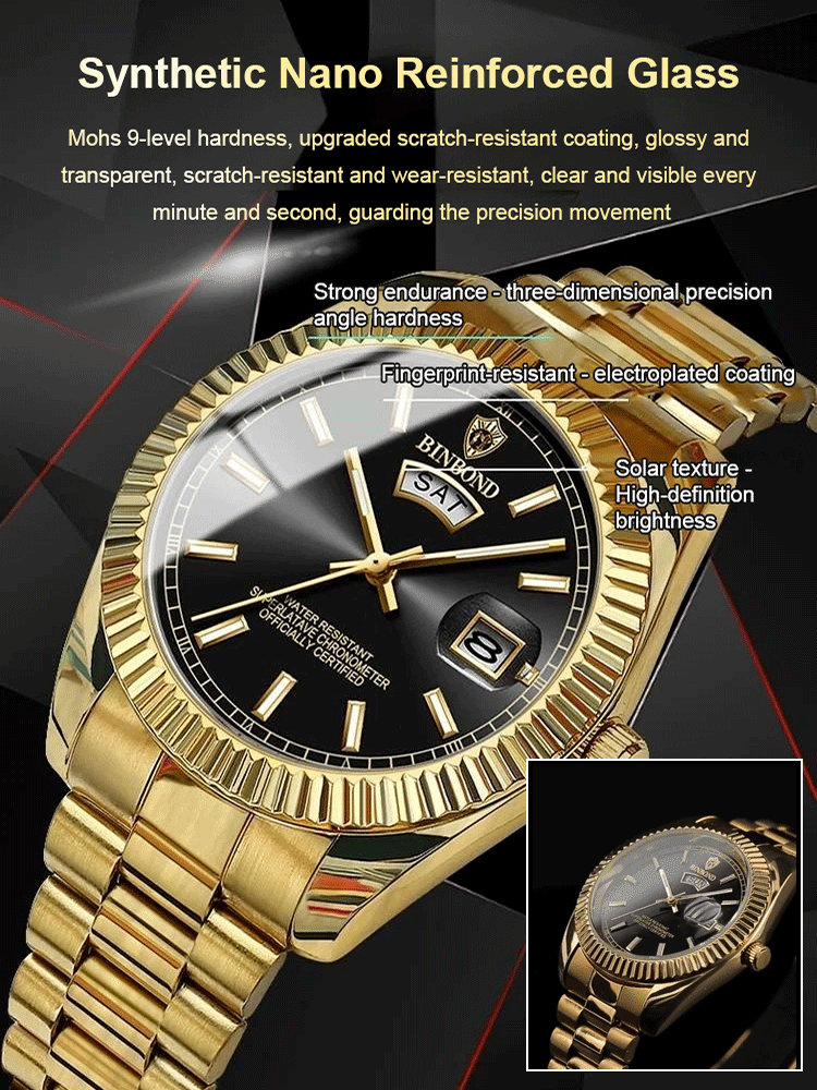 Men's Classic Date Week Water Resistant Steel Strap Watch