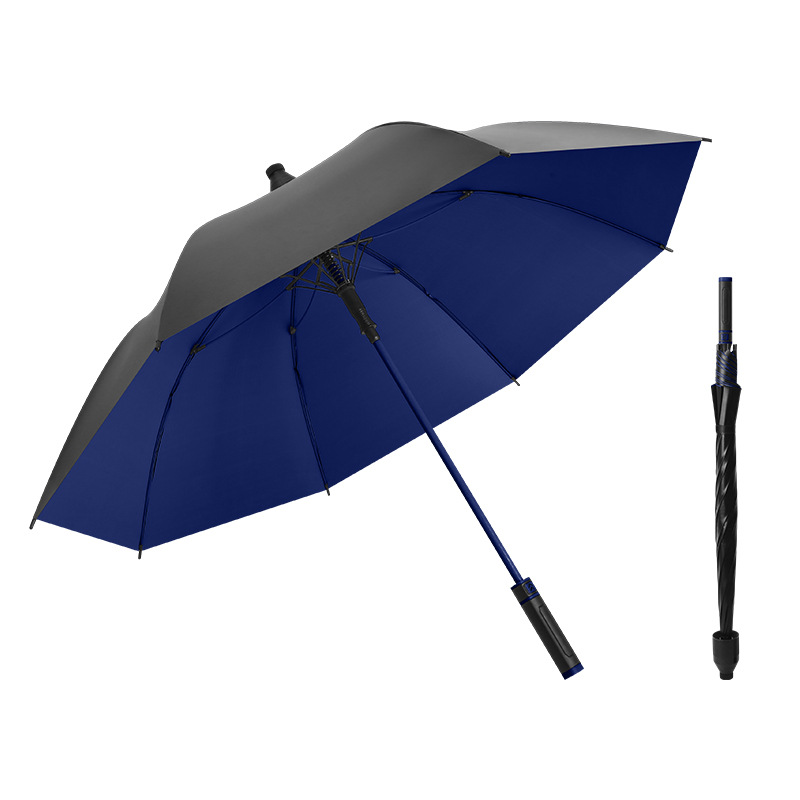 Golf black rubber long handle umbrella with waterproof cover