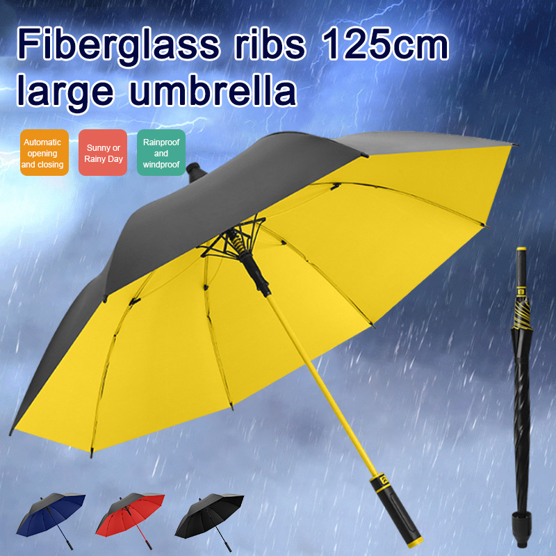 Golf black rubber long handle umbrella with waterproof cover