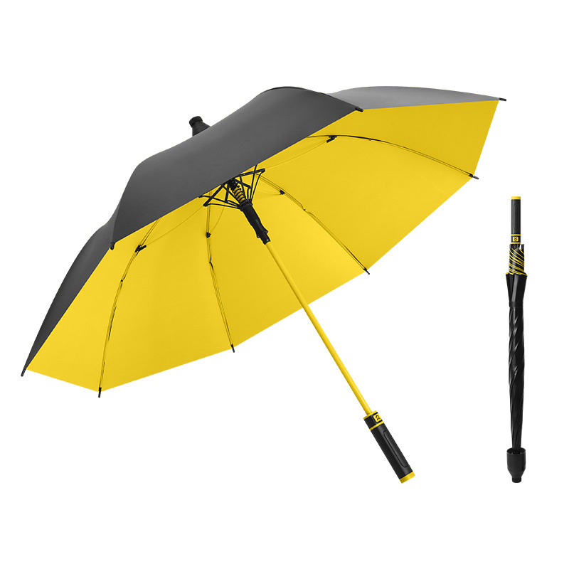 Golf black rubber long handle umbrella with waterproof cover