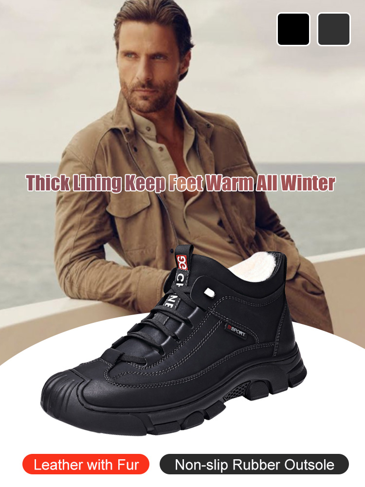 Men's Fleece Warm High Top Leather Shoes