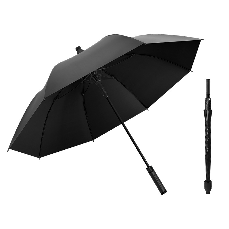 Golf black rubber long handle umbrella with waterproof cover
