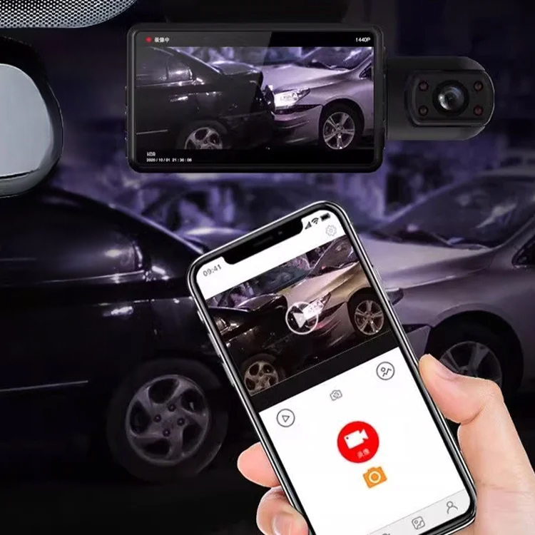 Three lens high-definition WiFi driving recorder
