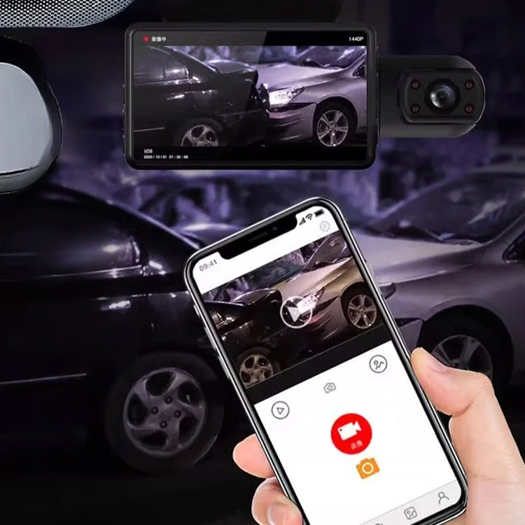 Three lens high-definition WiFi driving recorder