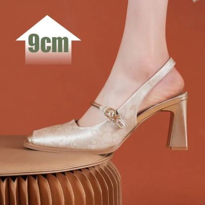  Retro French Chunky Heel Square Toe Shallow Mouth Women's Single Shoes