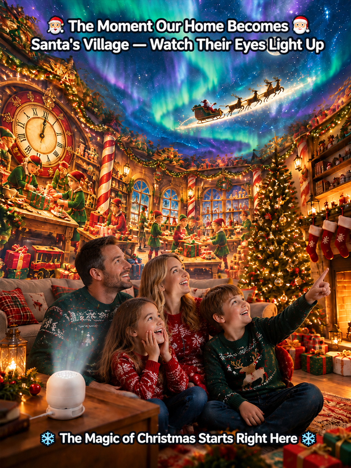 No drilling or complex installation required—instantly transform your home into a winter wonderland. 🎄✨  This Christmas projection light adds festive magic to your walls, ceilings, and floors. Simply connect it to a USB power source, adjust the angle, an