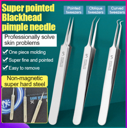 Made of medical-grade stainless steel, the 145° angle helps remove blackheads and dead skin cells from the face.  The fine, arc-shaped tweezers precisely fit the shape of your nose, gently pinching to remove from the root, leaving no residue! Gentle and n